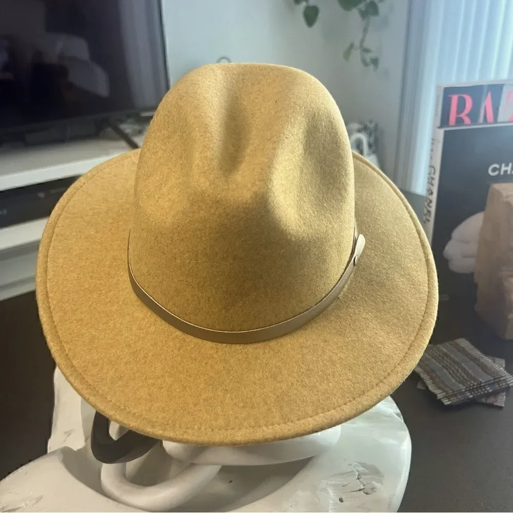 Camel Panama Fedora Hat Wide Brim Felt Hat Vegan Stylish Boho Fashion